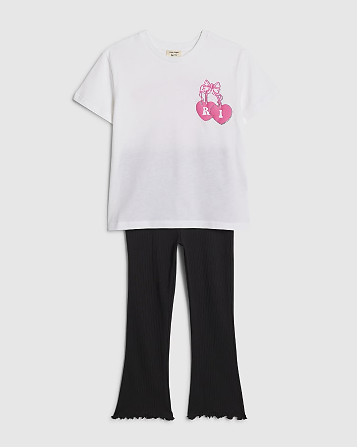 River Island Mini Girls White Iconic Vibes T-Shirt Set
