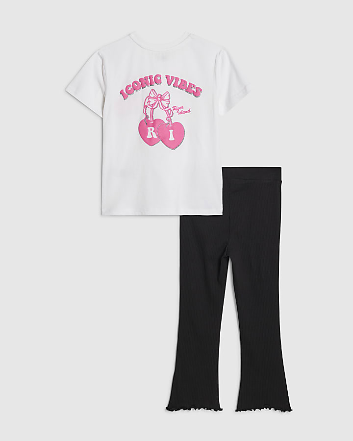 River Island Mini Girls White Iconic Vibes T-Shirt Set