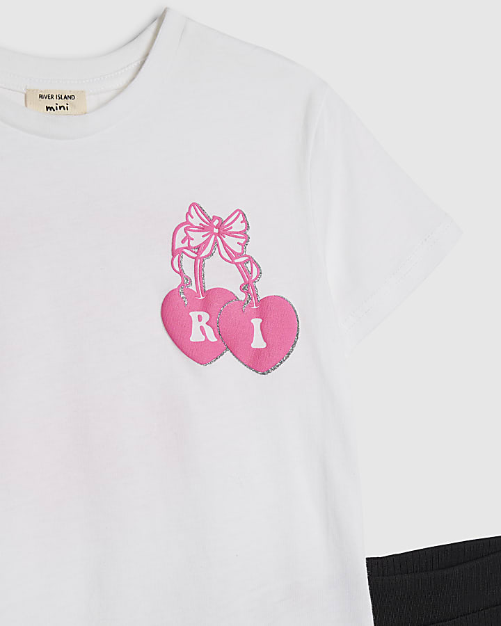 River Island Mini Girls White Iconic Vibes T-Shirt Set