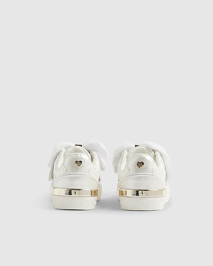River Island Mini Girls White Monogram Velcro Bow Trainers