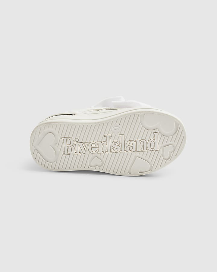 river island Mini Girls White Monogram Velcro Bow Trainers