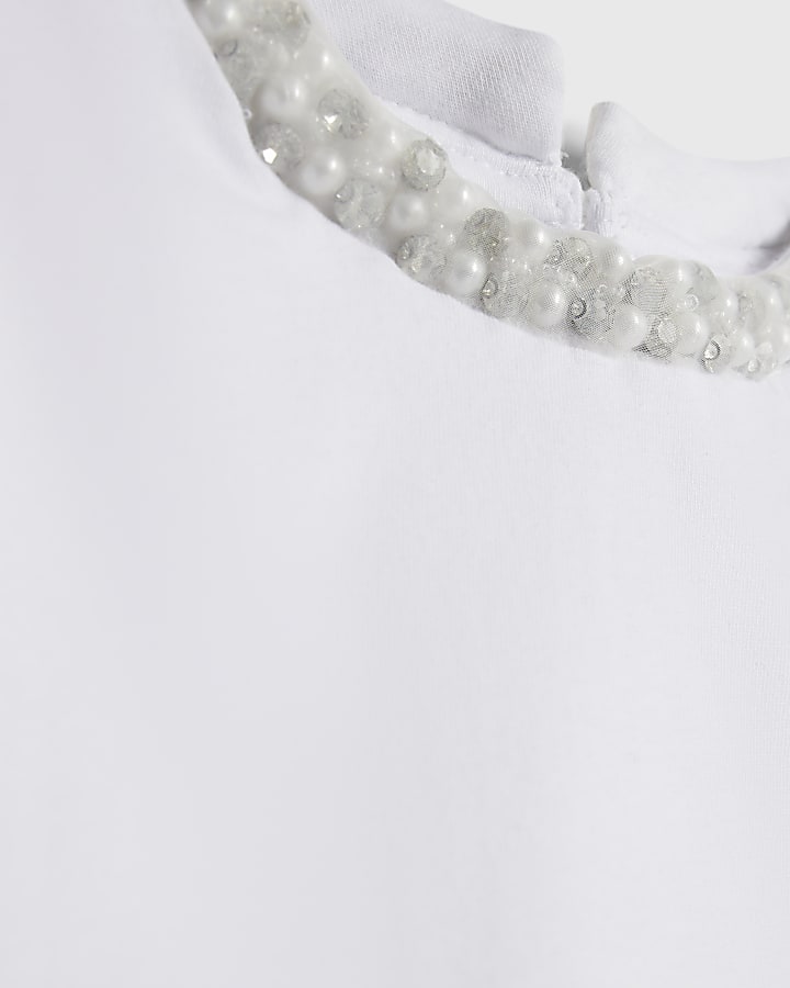 River Island Mini Girls White Pearl Necklace T-Shirt