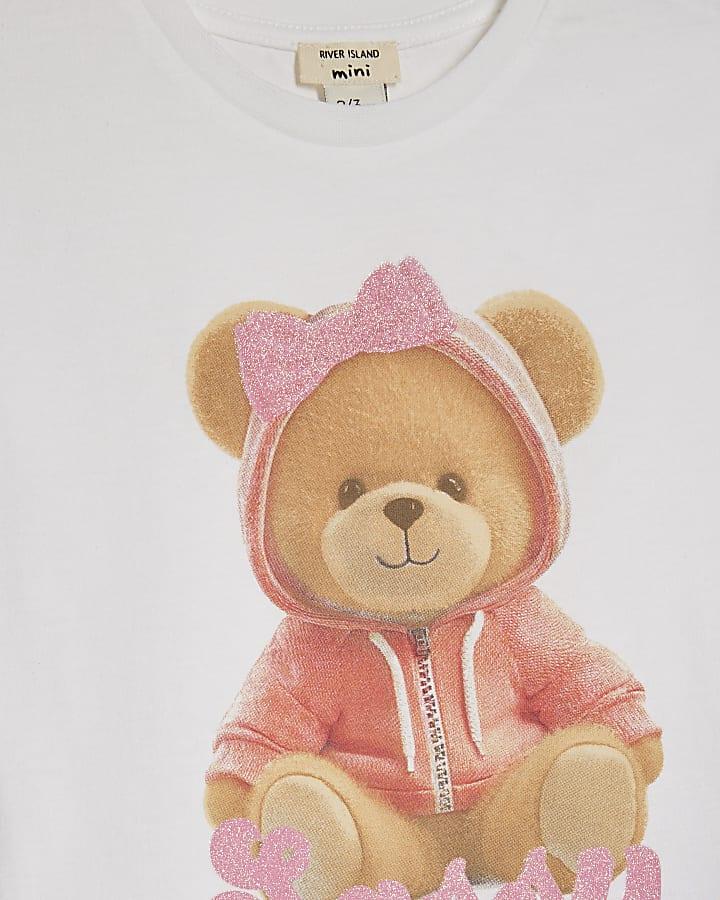 River Island Mini Girls White Sassy Bear T-Shirt Set