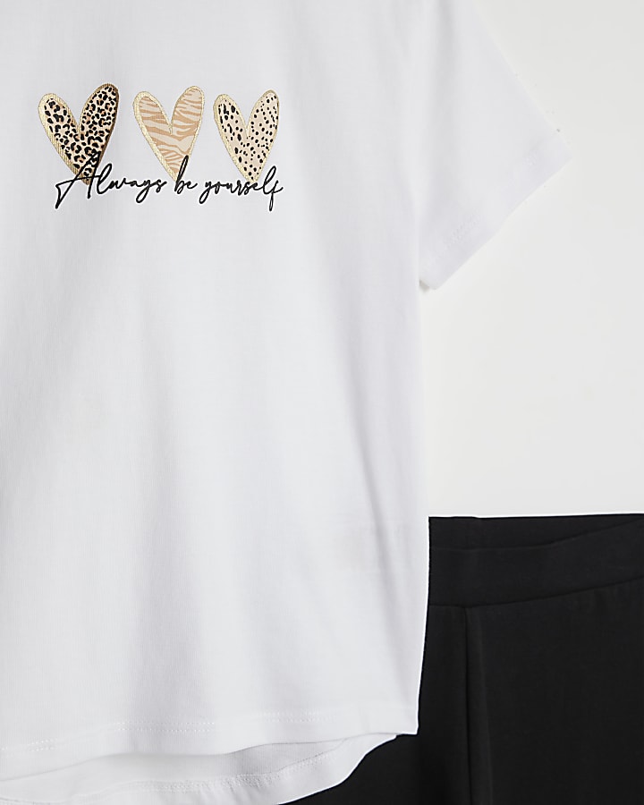 River Island Mini Girls White Trio Heart T-Shirt Set