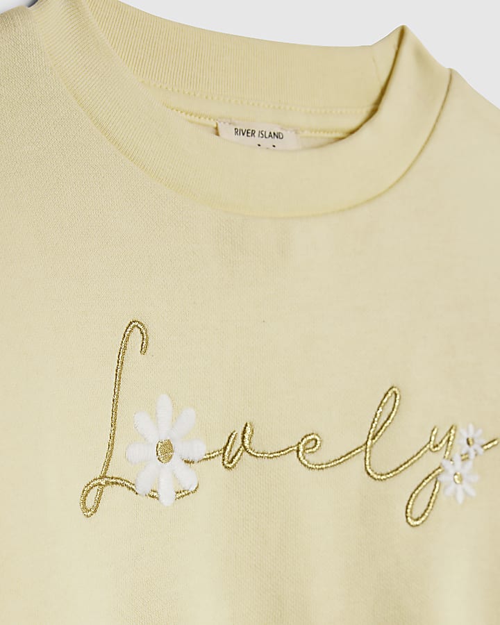 River Island Mini Girls Yellow Broderie Hem Sweatshirt Set