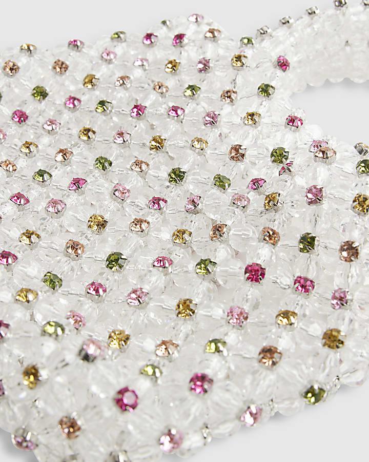 river island Multi Colour Diamante Beaded Clutch Bag