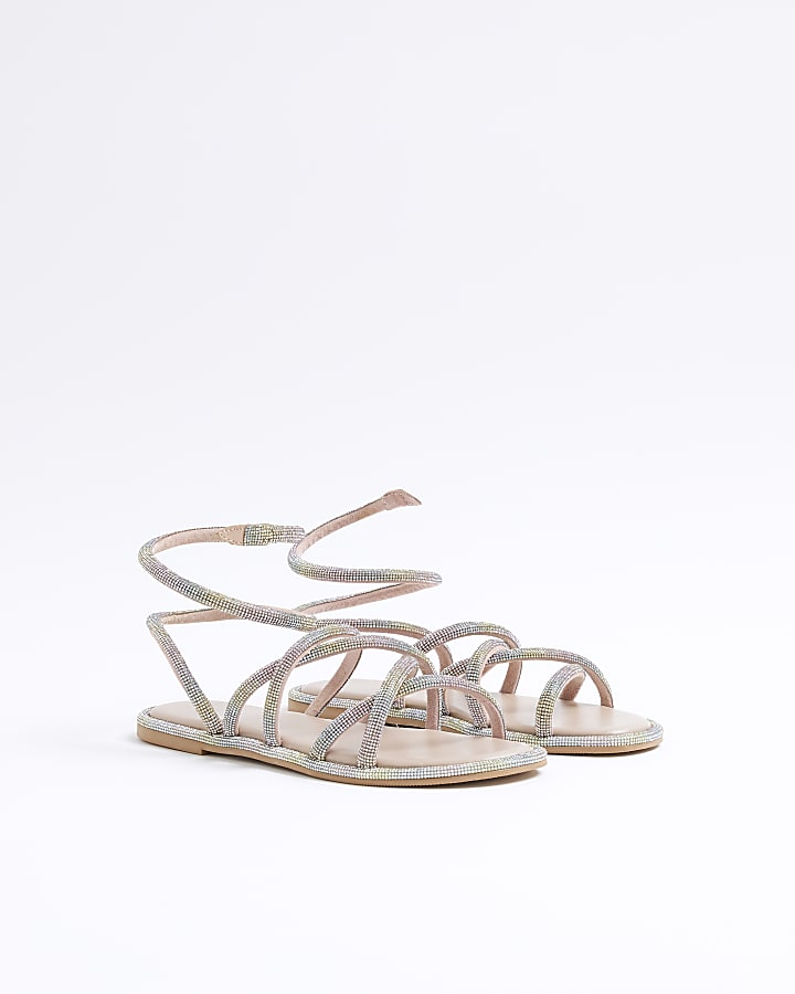 River Island Multi Colour Embellished Ankle Wrap Sandals
