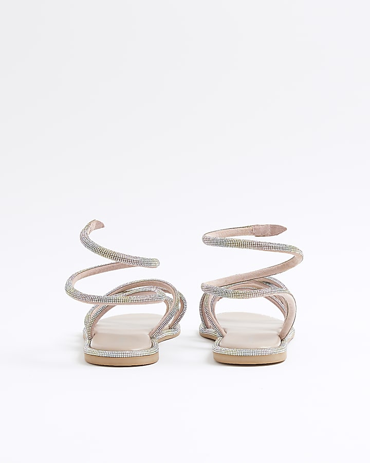 River Island Multi Colour Embellished Ankle Wrap Sandals