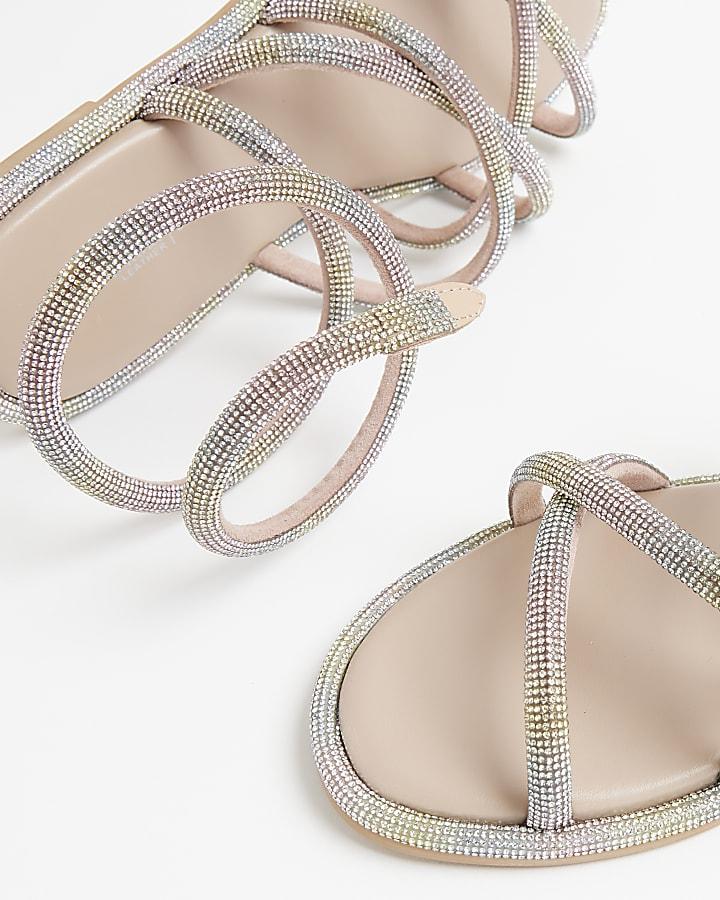 river island Multi Colour Embellished Ankle Wrap Sandals