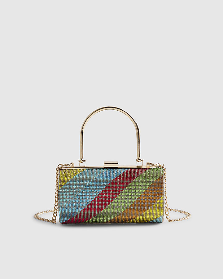 River Island Multi Colour Rainbow Embellished Clutch Bag