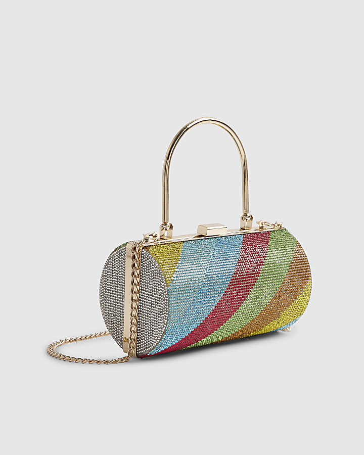 River Island Multi Colour Rainbow Embellished Clutch Bag
