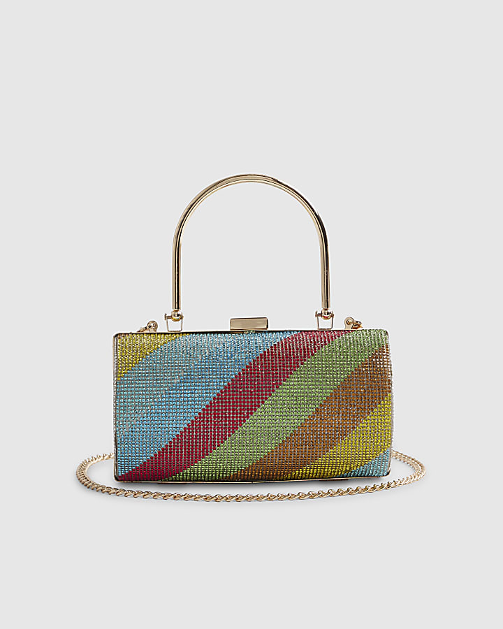 River Island Multi Colour Rainbow Embellished Clutch Bag