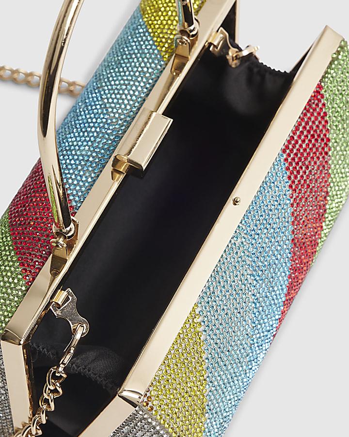 river island Multi Colour Rainbow Embellished Clutch Bag