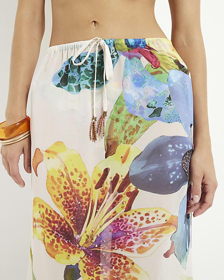 River Island Multi Colour Tropical Print Maxi Beach Skirt