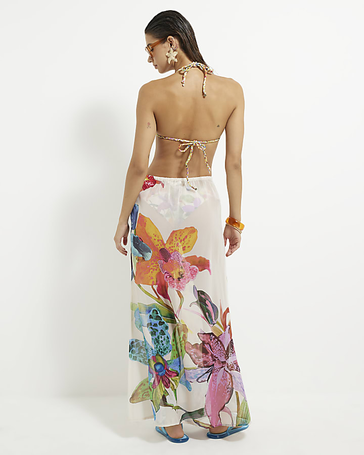 River Island Multi Colour Tropical Print Maxi Beach Skirt