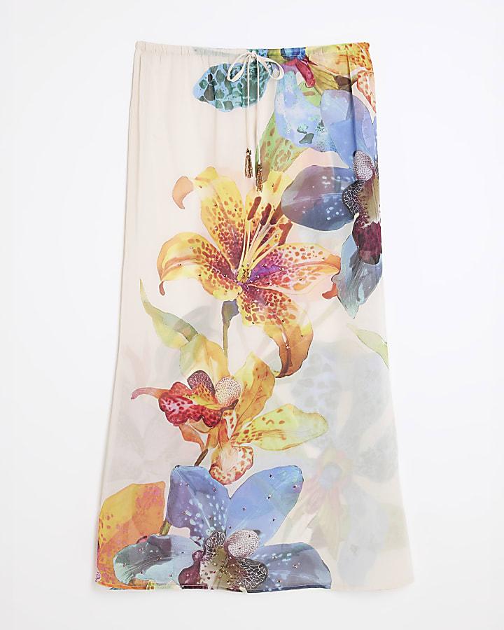 river island Multi Colour Tropical Print Maxi Beach Skirt