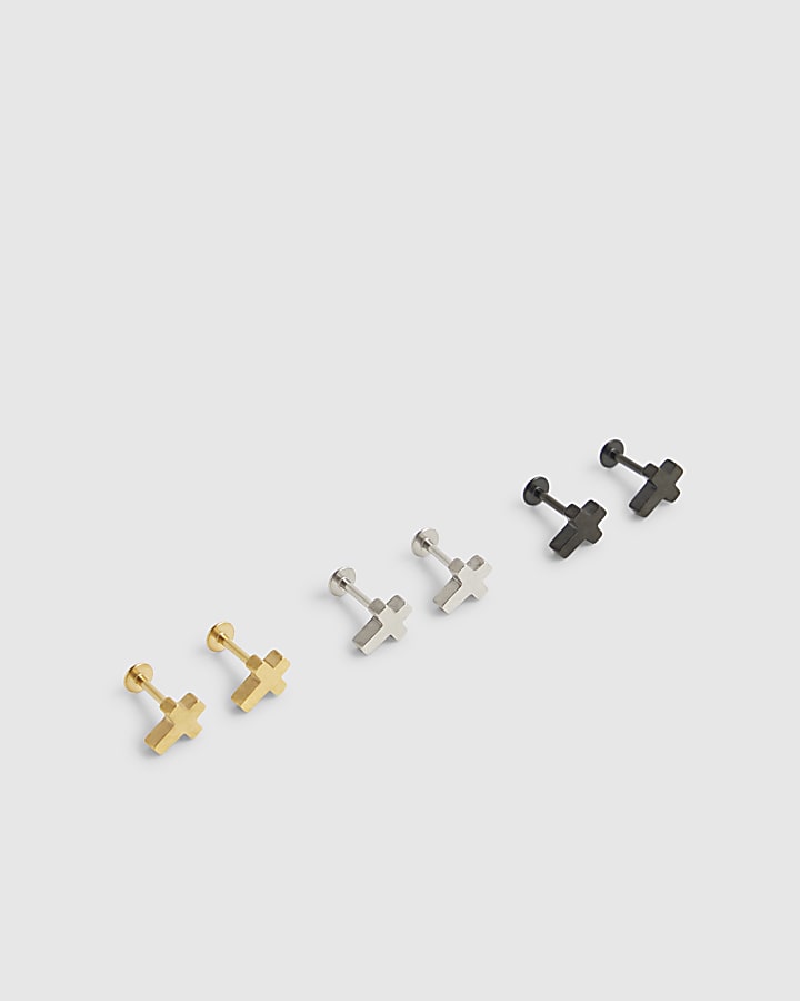 River Island Multicoloured Metal Cross Pack Of 3 Earrings
