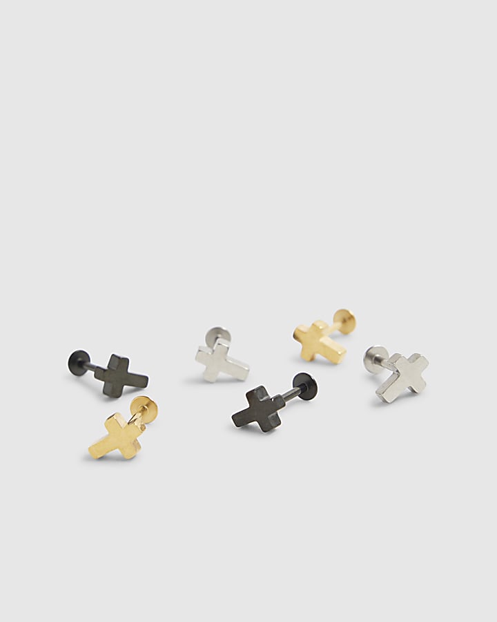 River Island Multicoloured Metal Cross Pack Of 3 Earrings