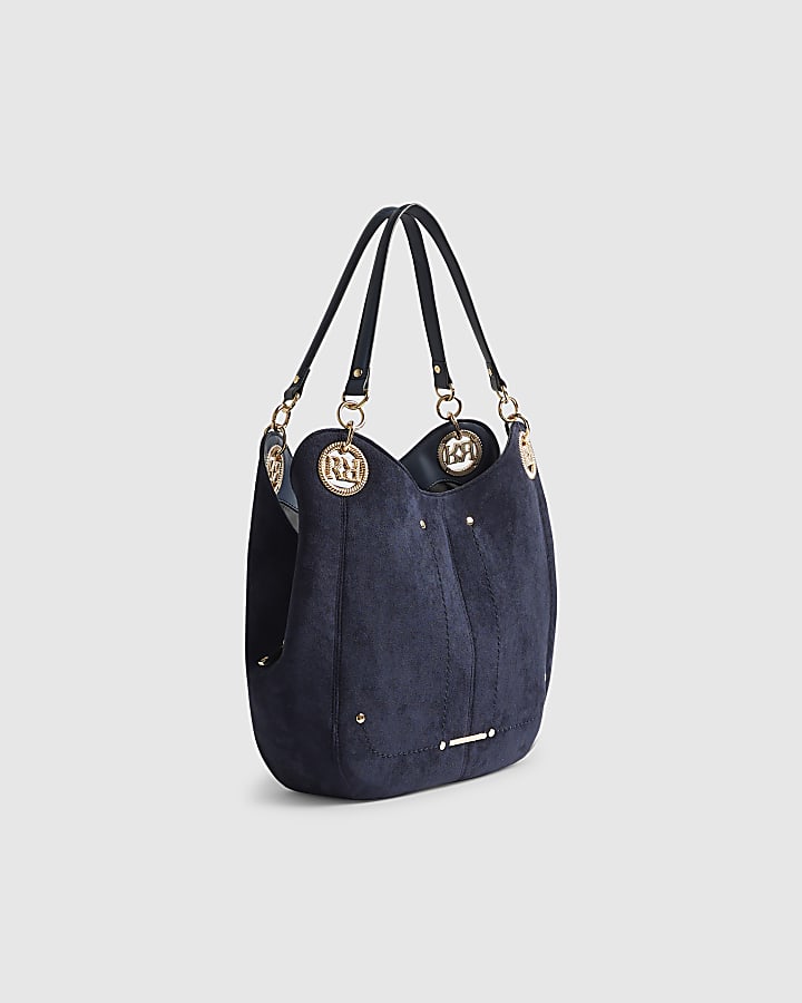 River Island Navy Branded Eyelet Slouch Shoulder Bag