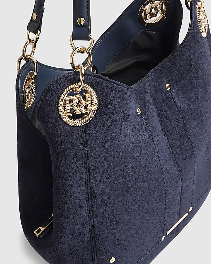 River Island Navy Branded Eyelet Slouch Shoulder Bag