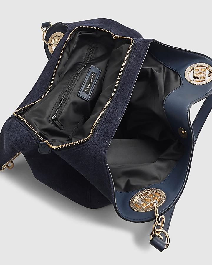 river island Navy Branded Eyelet Slouch Shoulder Bag