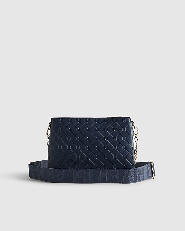 River Island Navy Embossed Chain Front Cross Body Bag