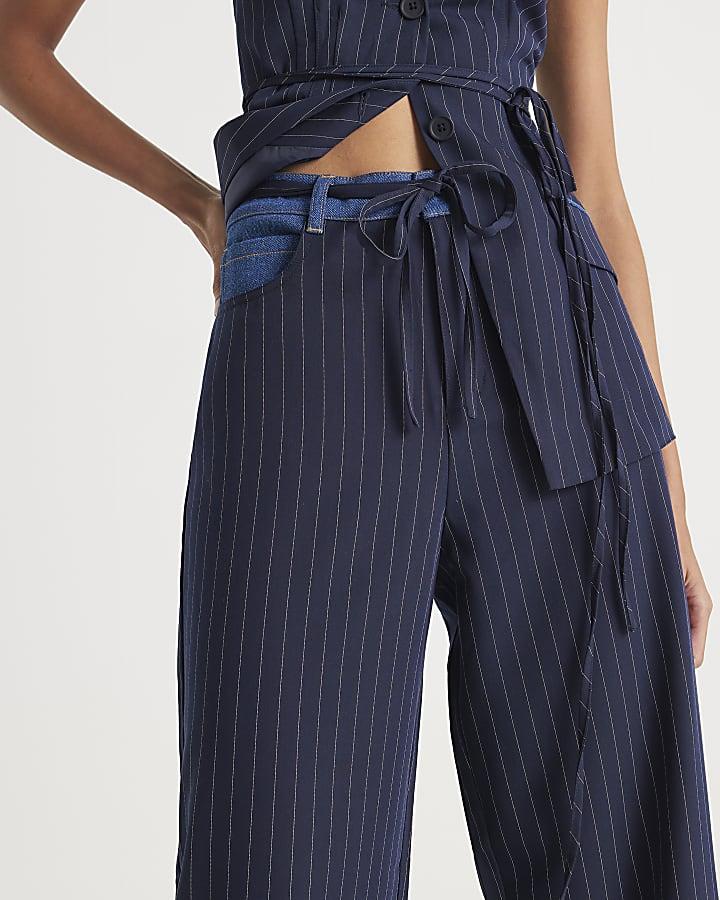 River Island Navy Hybrid Pinstripe Tailored Trousers