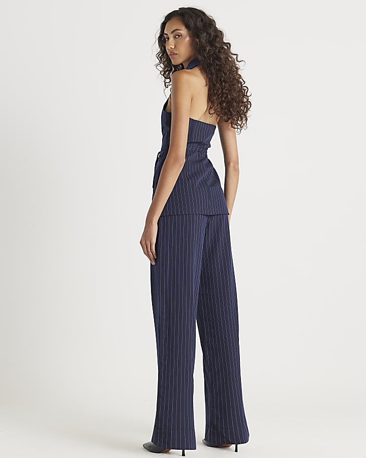 River Island Navy Hybrid Pinstripe Tailored Trousers