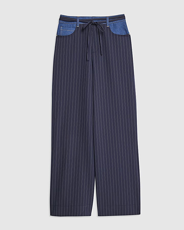 river island Navy Hybrid Pinstripe Tailored Trousers