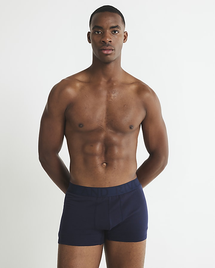 River Island Navy Jacquard Waistband Pack Of 5 Trunks