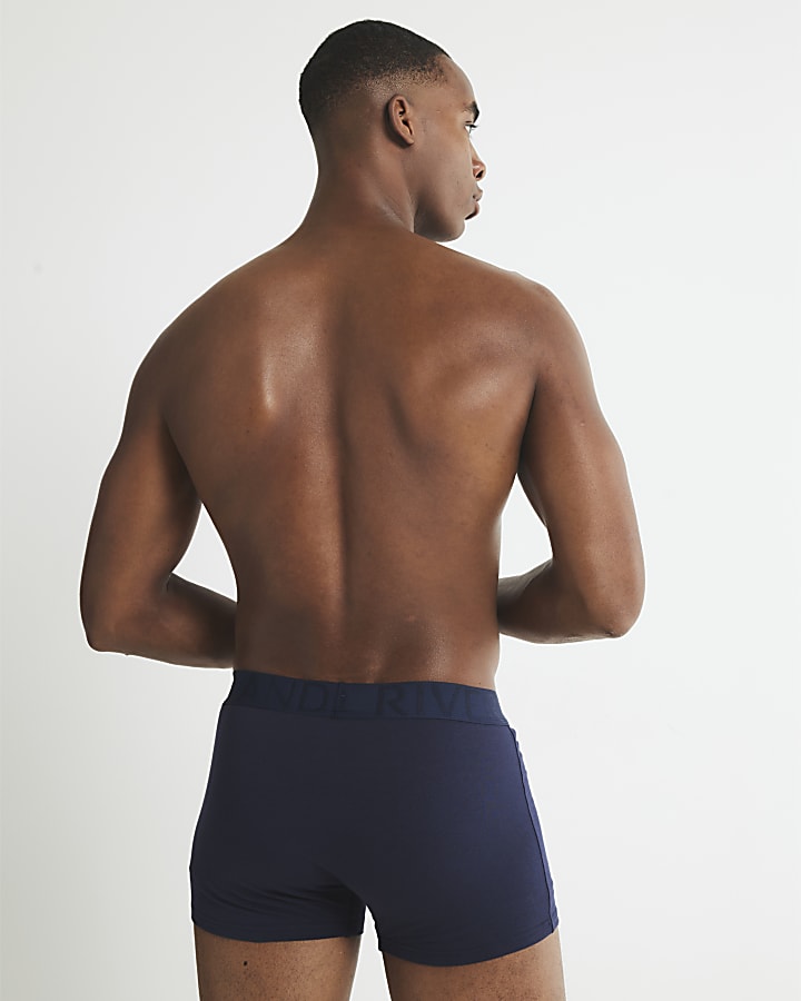 River Island Navy Jacquard Waistband Pack Of 5 Trunks