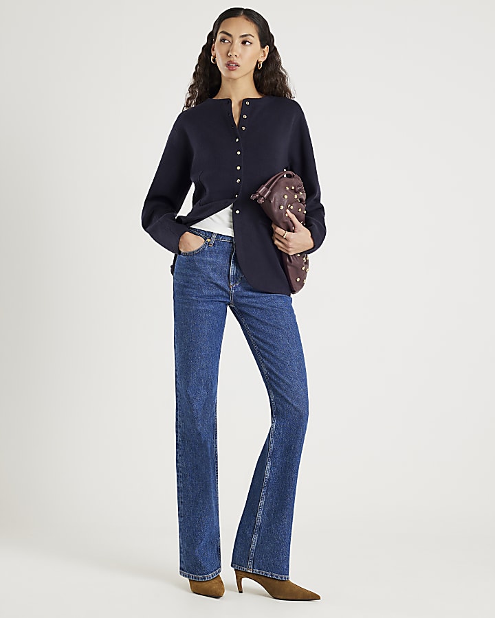 River Island Navy Knitted Long Sleeve Structured Cardigan