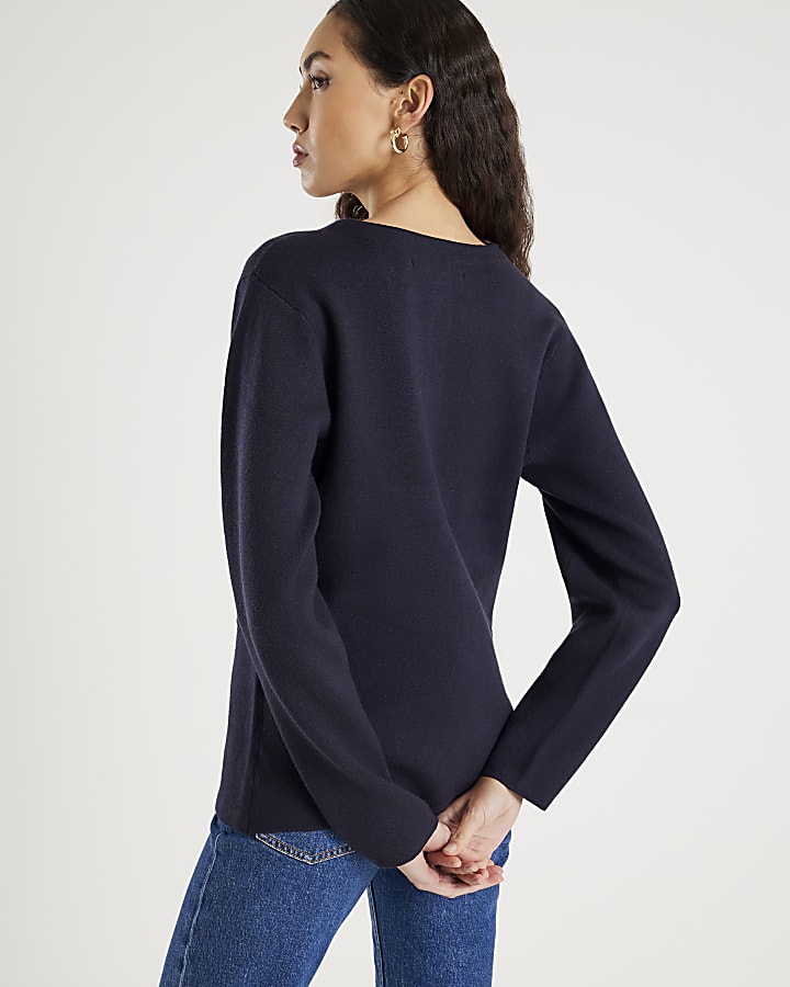 River Island Navy Knitted Long Sleeve Structured Cardigan