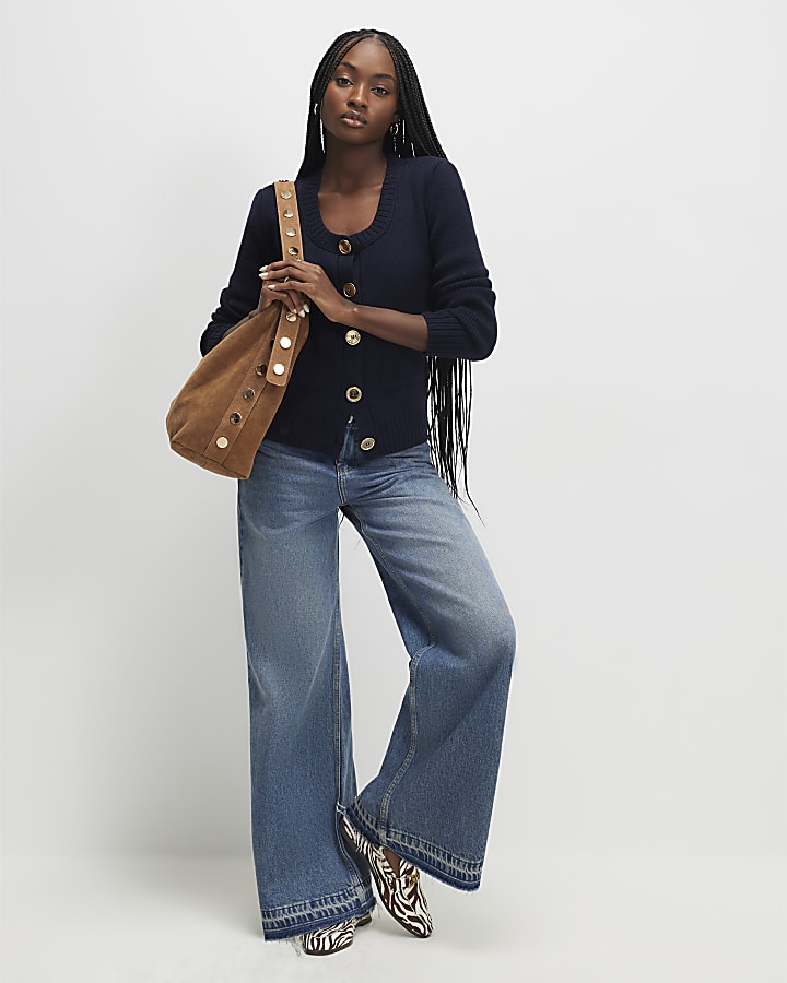 River Island Navy Knitted Scoop Neck Drape Cardigan