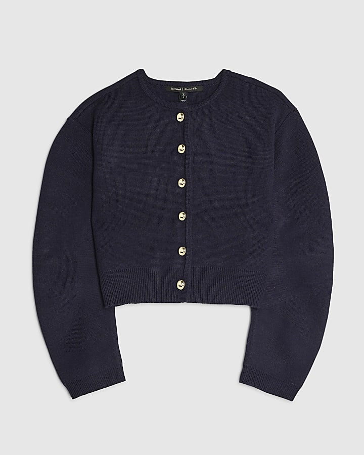 river island Navy Knitted Structured Sleeve Cardigan