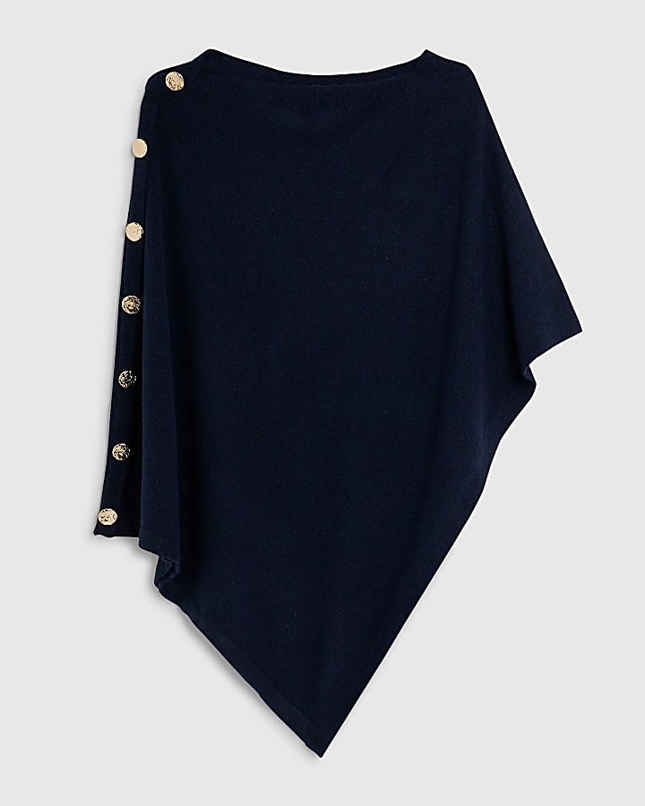 River Island Navy Knitted Triangle Button Detail Cape