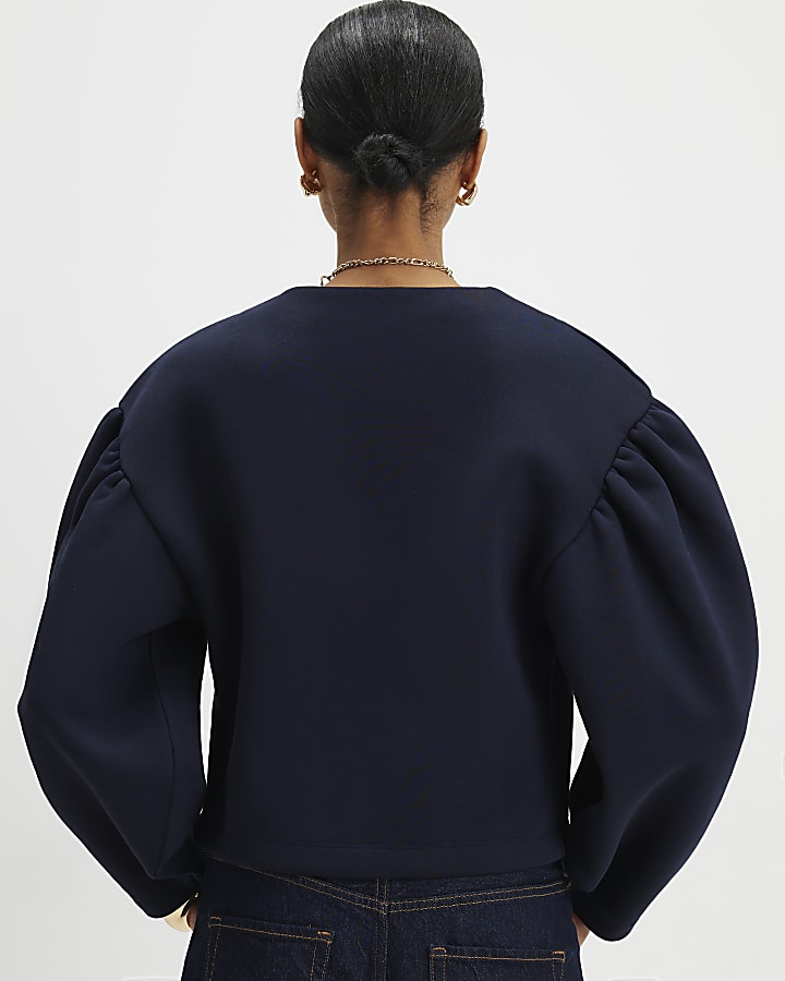 River Island Navy Long Sleeve Button Detail Cardigan