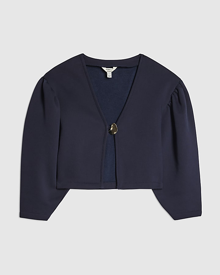 river island Navy Long Sleeve Button Detail Cardigan