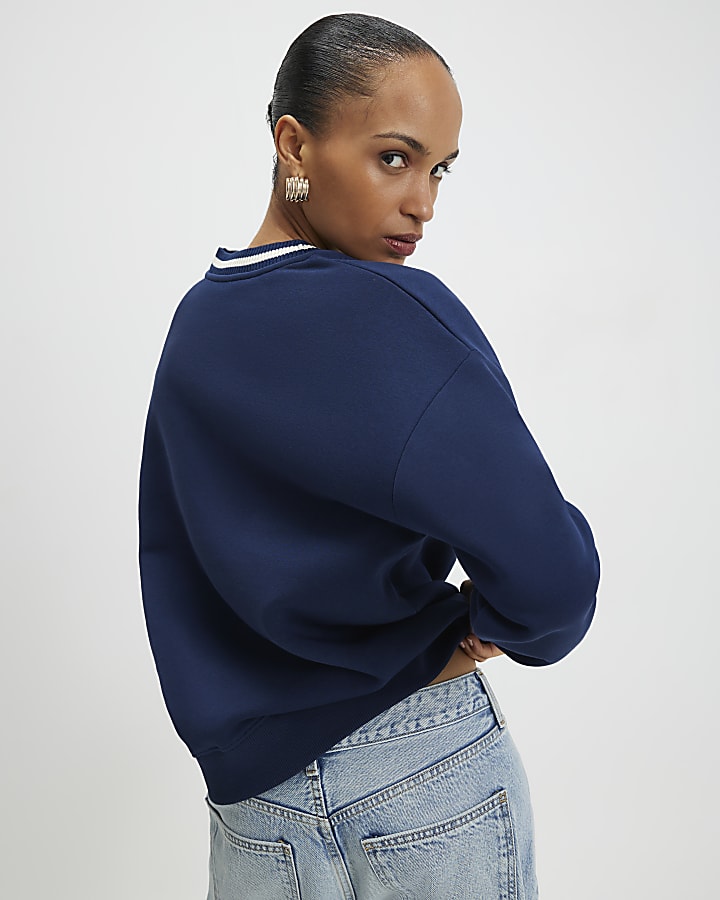 River Island Navy Long Sleeve Heritage Crest Sweatshirt