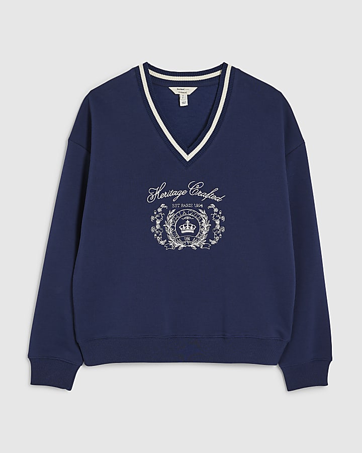 river island Navy Long Sleeve Heritage Crest Sweatshirt