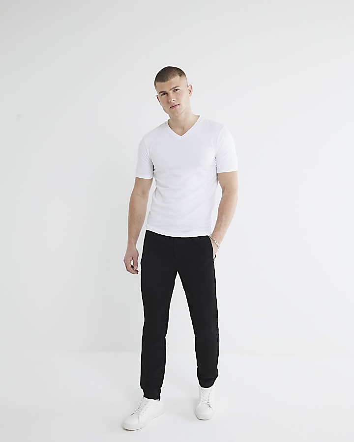 River Island Navy Mix 3 Pack Muscle Fit V Neck T-Shirts
