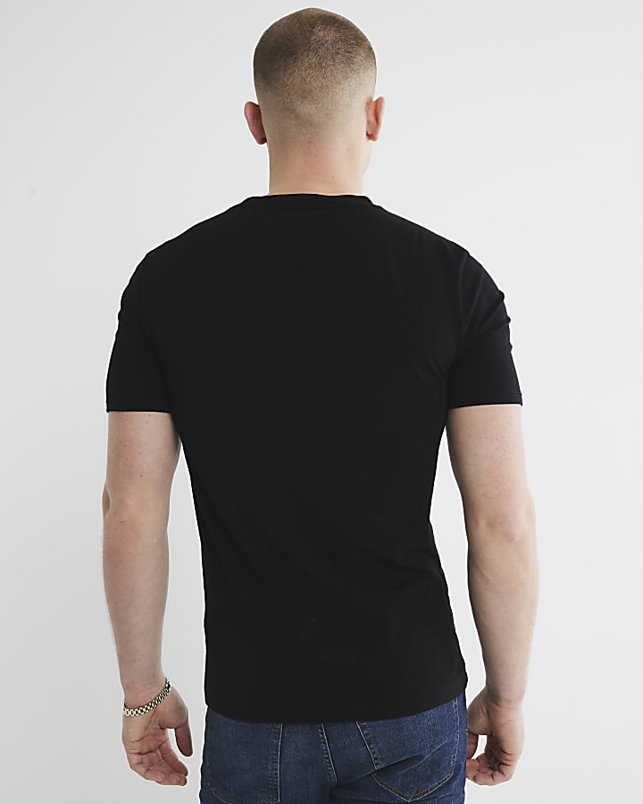 River Island Navy Mix 3 Pack Muscle Fit V Neck T-Shirts