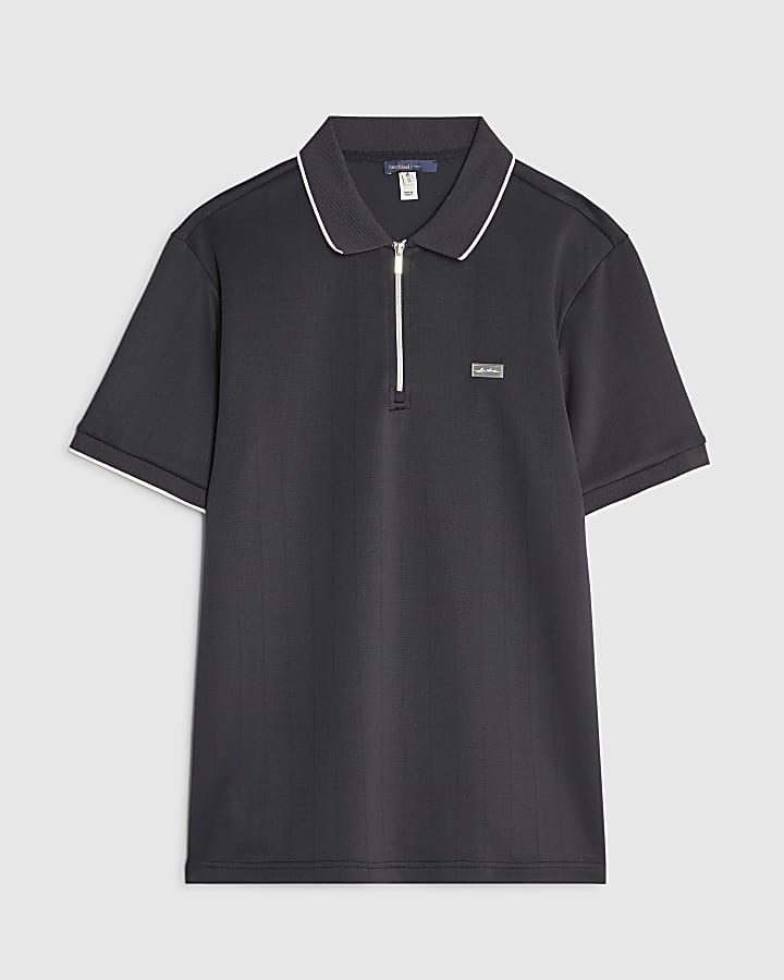 river island Navy Muscle Fit Les Amis Stripe Polo Shirt