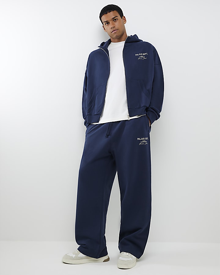 River Island Navy Oversized Fit Palais Zip Through Hoodie