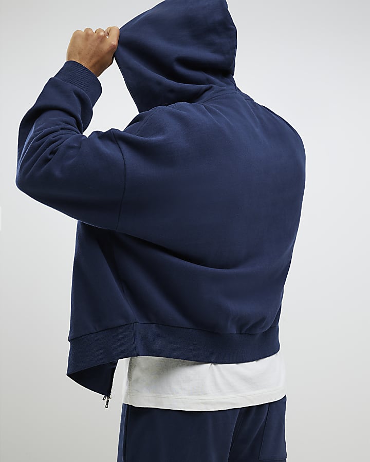 River Island Navy Oversized Fit Palais Zip Through Hoodie