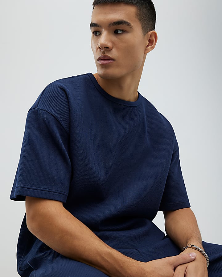 River Island Navy Oversized Fit T-Shirt And Joggers Set