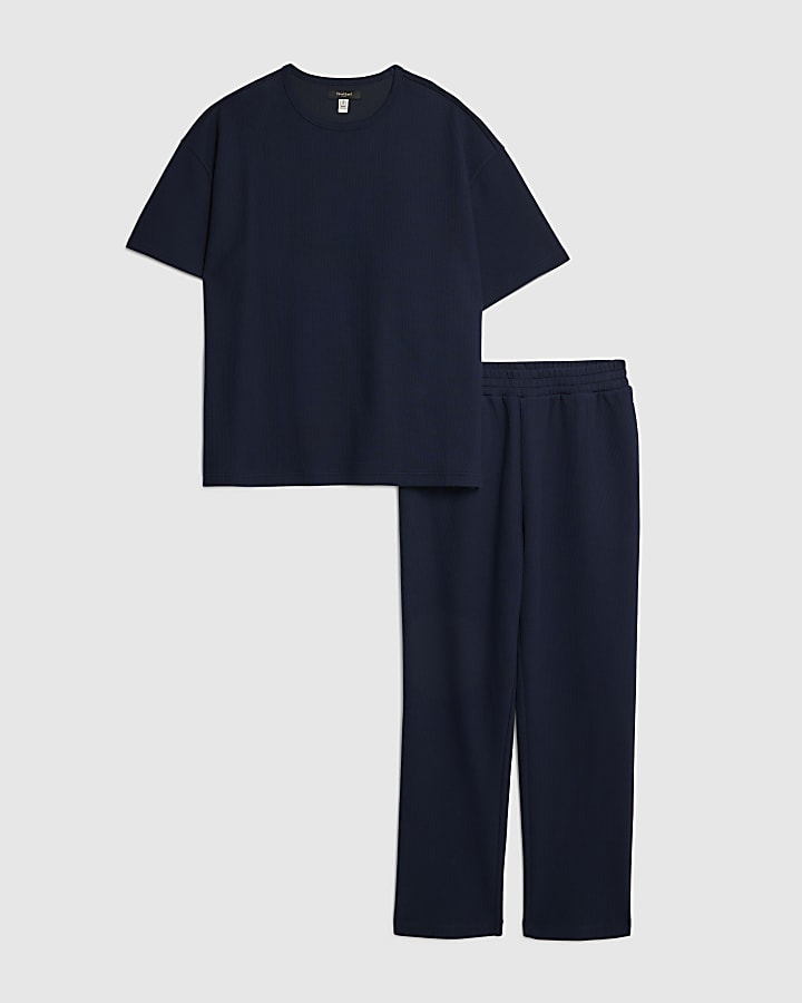 river island Navy Oversized Fit T-Shirt And Joggers Set