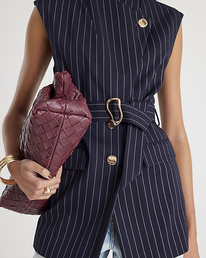 River Island Navy Pinstripe Sleeveless Belted Waistcoat