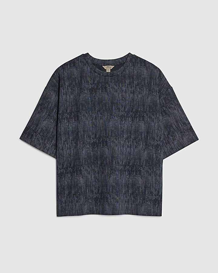 river island Navy Premium Crinkle Effect Boxy T-shirt