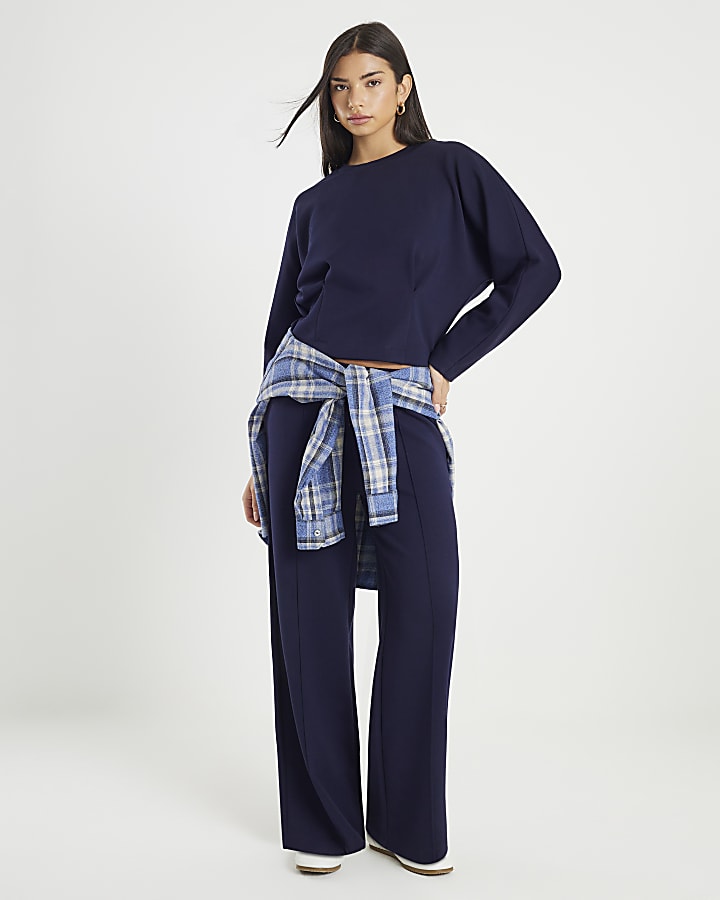 River Island Navy Premium Long Sleeve Batwing Sweatshirt